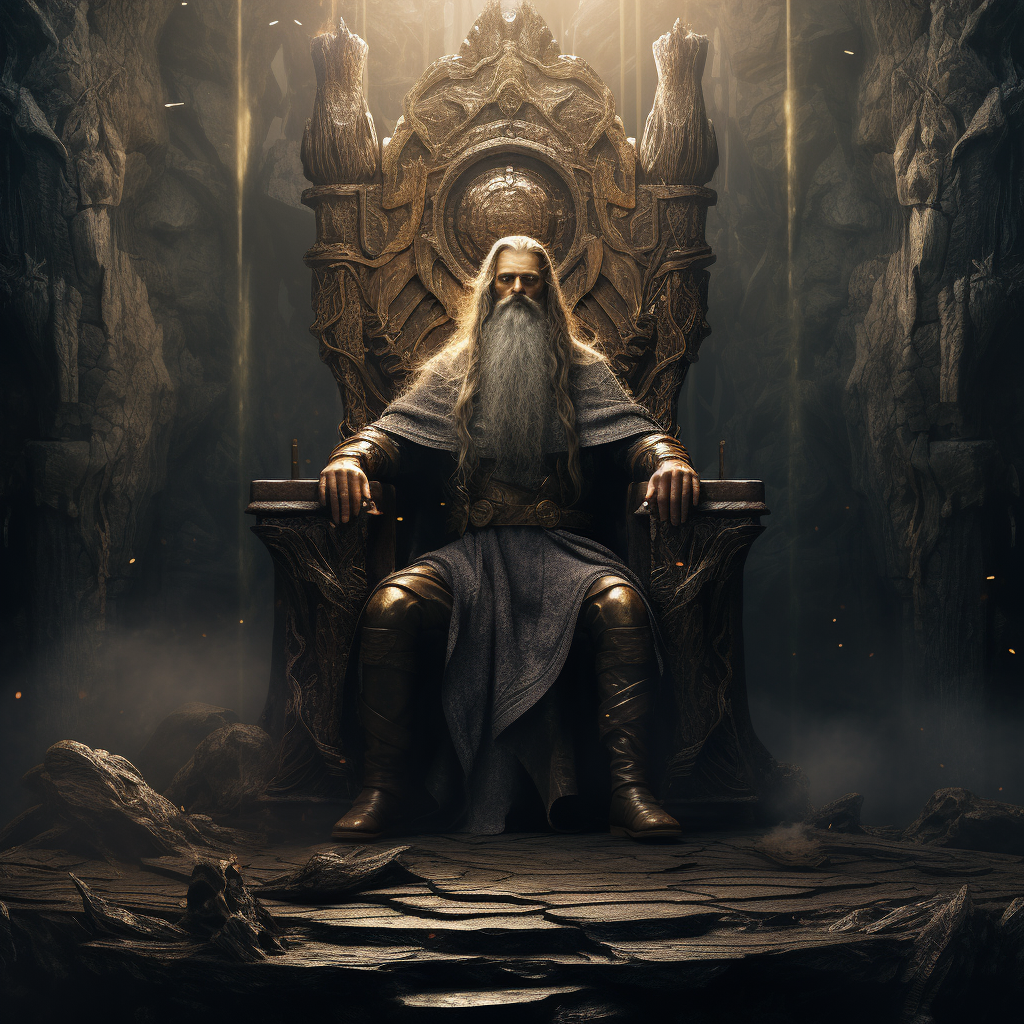 Znasz bogów i królów swojej książki – a czy zna ich czytelnik? Digital art przedstawiający boga/króla na stronie w stylu fantasy/fantastycznym, do artykułu o opisach w literaturze.