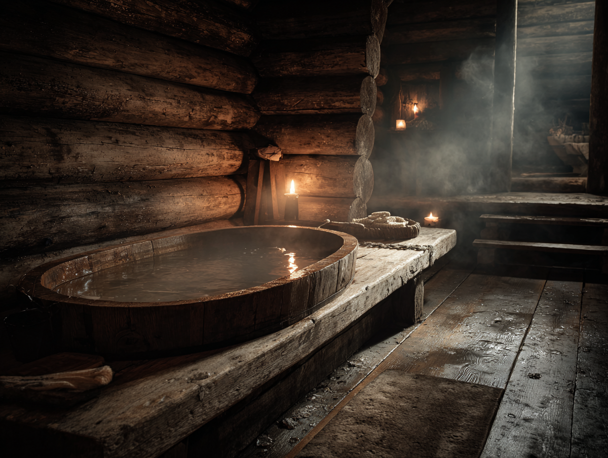 Czwarta tura kąpieli należała wyłącznie do Bannika. Zostawienie świeżej wody i miotły było ceną za spokój i bezpieczeństwo domowników. Wnętrze słowiańskiej bani z przygotowaną wodą i witkami dla demona. Rytuał obłaskawiania Bannika i zasady korzystania z łaźni w dawnej Słowiańszczyźnie.