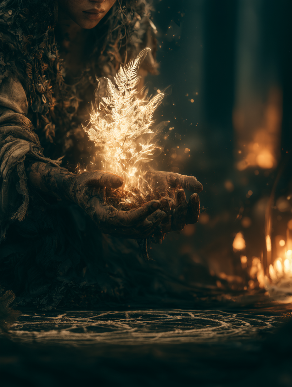 Zerwanie legendarnego artefaktu było wręcz niemożliwe bez wcześniejszego narysowania potrójnego kręgu ochronnego, który miał zablokować czartom i biesom bezpośredni dostęp do poszukiwacza. Zbliżenie na ubrudzone dłonie wyciągające się po świecący kwiat wewnątrz narysowanego na ziemi ochronnego kręgu z kredy. Magiczne rytuały, ludowa magia oraz słowiańskie zaklęcia stanowiły jedyną skuteczną tarczą chroniącą przed atakiem zjaw.
