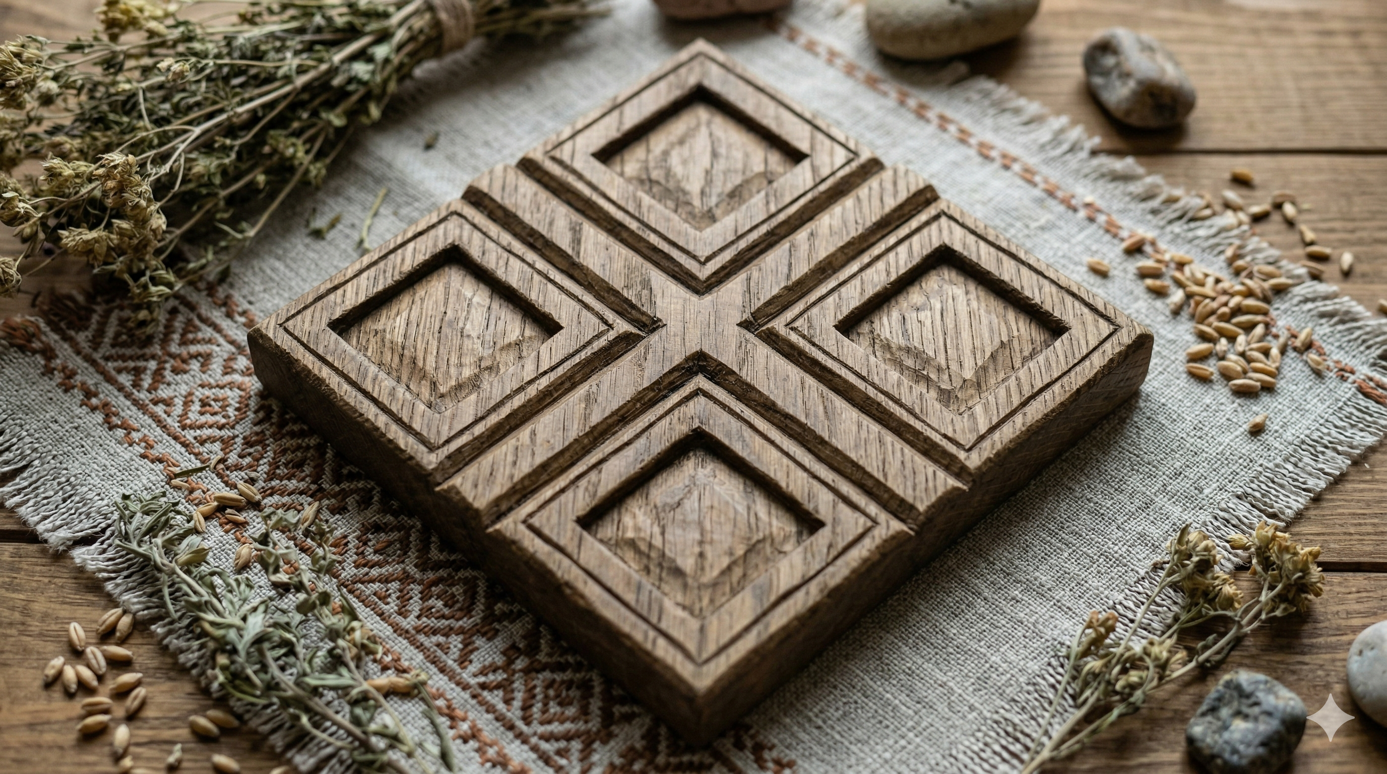 Symbol Mokoszy to romb złożony z czterech mniejszych rombów, wydzielonych równoramiennym krzyżem. Symbol Mokoszy to romb złożony z czterech mniejszych rombów, wydzielonych równoramiennym krzyżem.